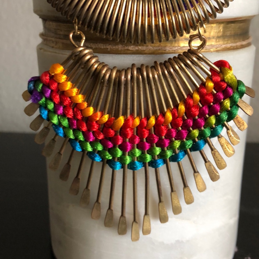 Handmade Burnished Metal and Thread Necklace